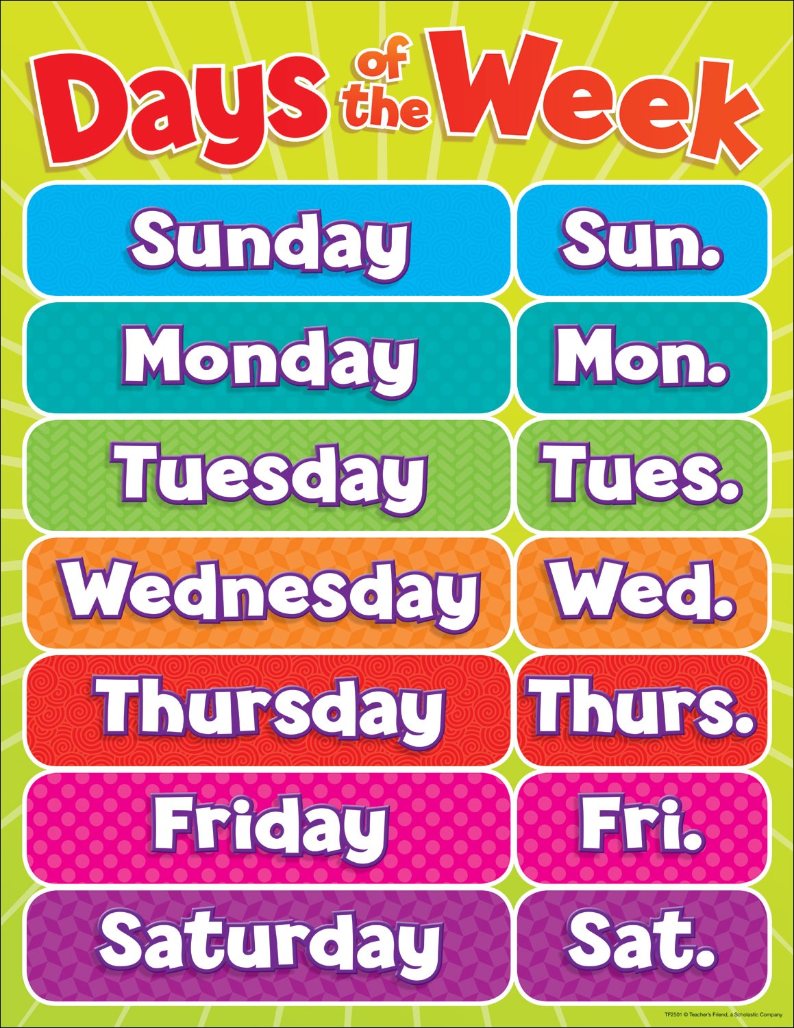 days of the week song starfall